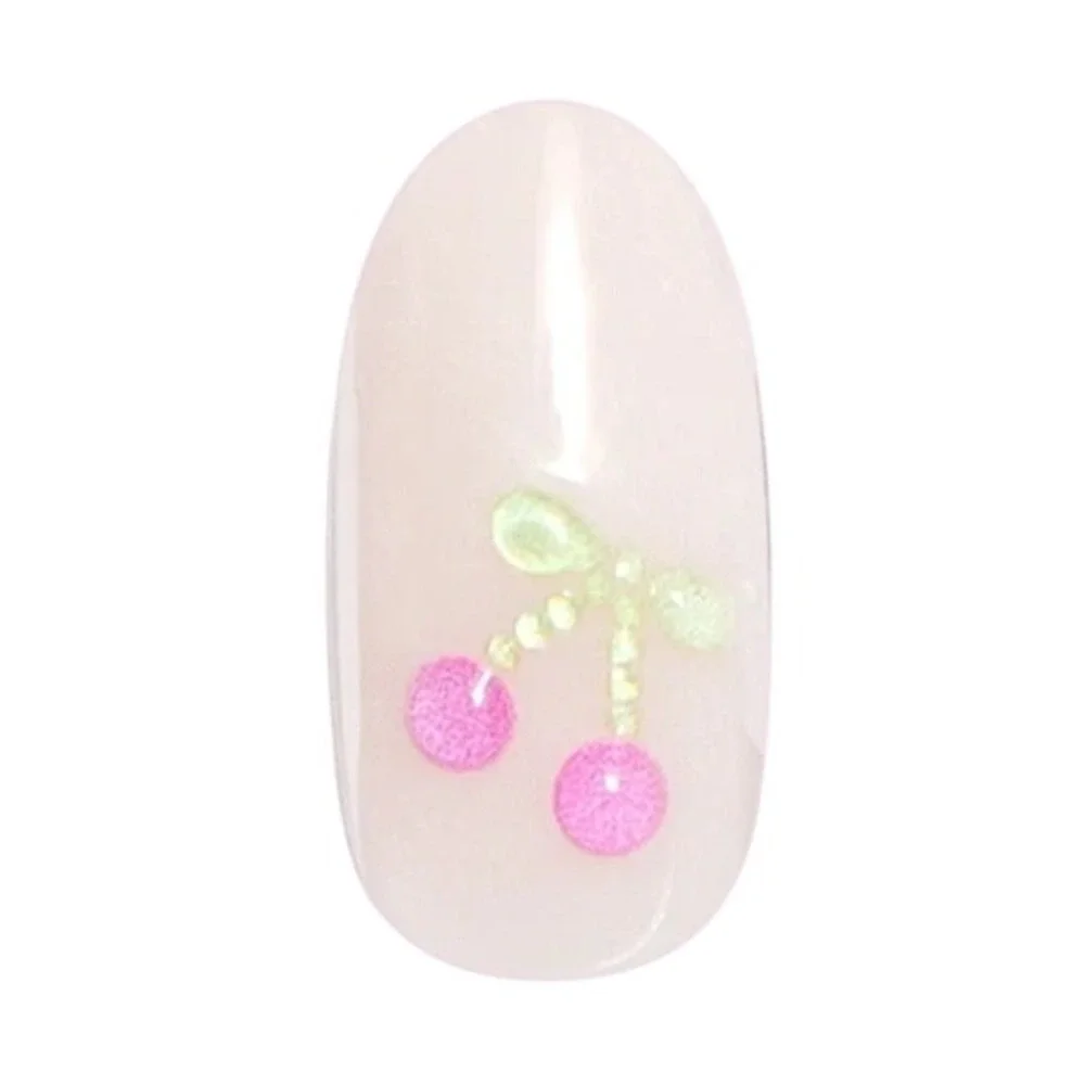 Olive & June Instant Mani Press-On Nails Puffy Cherry Bows Oval Medium 32ct New